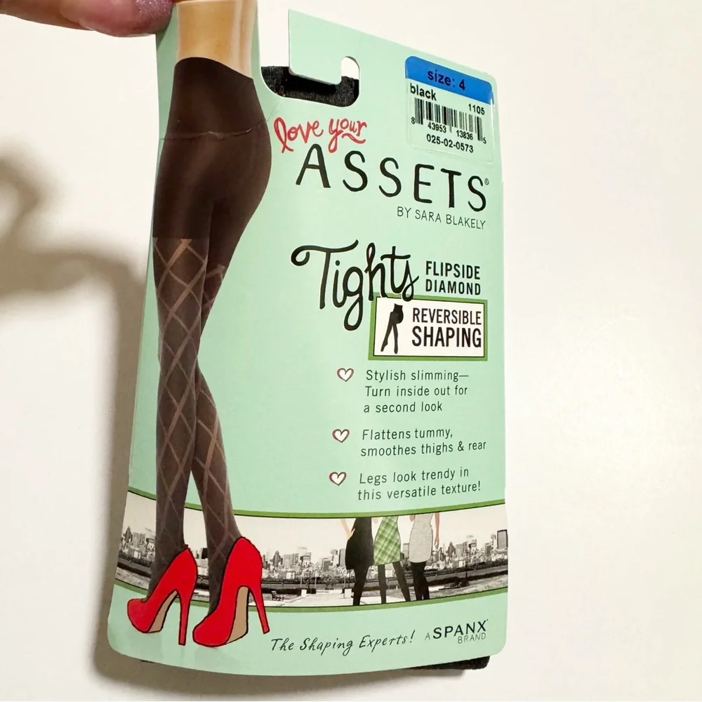 NEW Assets Spanx Flipside Diamond Shaping Tights Opaque Black Ash Size 4